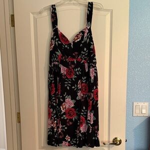 Torrid Black Floral Dress with Red and Pink Roses